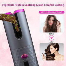 (Pink) Portable Wireless Auto-Rotating Hair Curling Wand