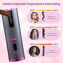 (Pink) Portable Wireless Auto-Rotating Hair Curling Wand