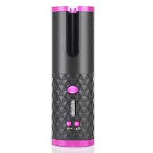 (Pink) Portable Wireless Auto-Rotating Hair Curling Wand