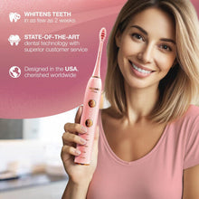 (Pink) Smart electric toothbrush with pressure sensor. 5 brushing modes and 3 intensity levels, 8 Soft nrush brush heads, premium travel case.