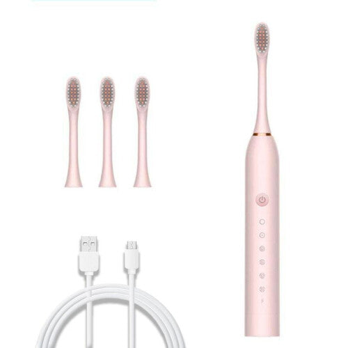 (Pink) Sonic Electric Toothbrush Ultrasonic Automatic USB Rechargeable IPX7 Waterproof