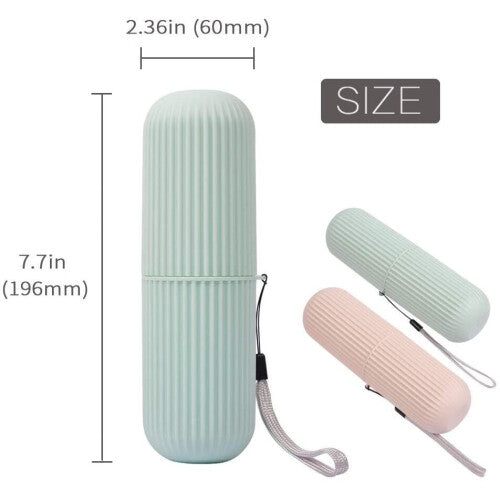 (Pink+Green) 2PCS Pack Travel Toothbrush Case and Carrier, Portable Business Trips Wash Cup Holder Organizer for Trips and Daily Use