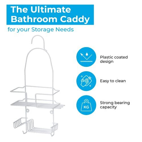 Plastic Coated Shower Caddy 2 Tier Hanging Caddy, No Drill Plastic Bathroom Shelf, Non-Rusting Storage Shelves, Shower Accessory, Bathroom