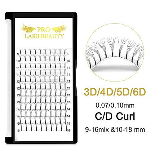 Pre Made Fan Eyelash Extensions 6D-C-0.10-12 Long Stem Pre Fanned Russian Volume Lashes 0.07 0.10 Premade Fans Eyelash Extension C D curl Lash