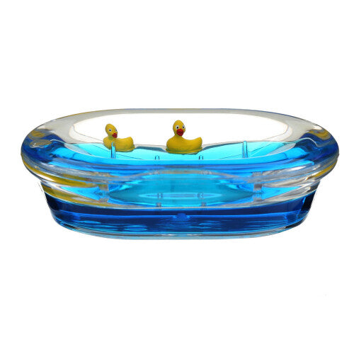 Premier Housewares Soap Dish / Acryllic / Bathroom Accessorie / Clear Blue / Soap Holder with Floating Duck - 13 x 9 x 3cm