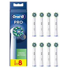 Pro Cross Action Electric Toothbrush Head, X-Shape And Angled Bristles for Deeper Plaque Removal, Pack of 8 Toothbrush Heads, White