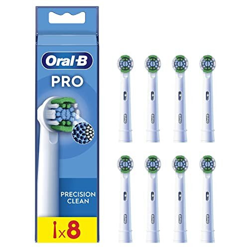 Pro Precision Clean Electric Toothbrush Head, X-Shape And Angled Bristles for Deeper Plaque Removal, Pack of 8 Toothbrush Heads, White