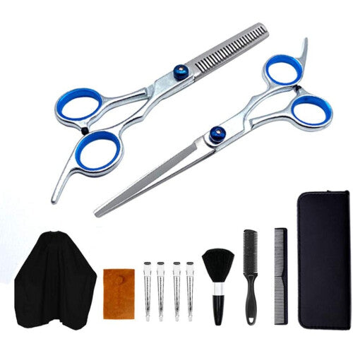 Professional Hair Cutting Scissors Set 12 PCS Hair Hairdressing Scissors Kit, Thinning Shears, Flat Sissor, Comb, Clips, Cape, Shears for Salon and Ho