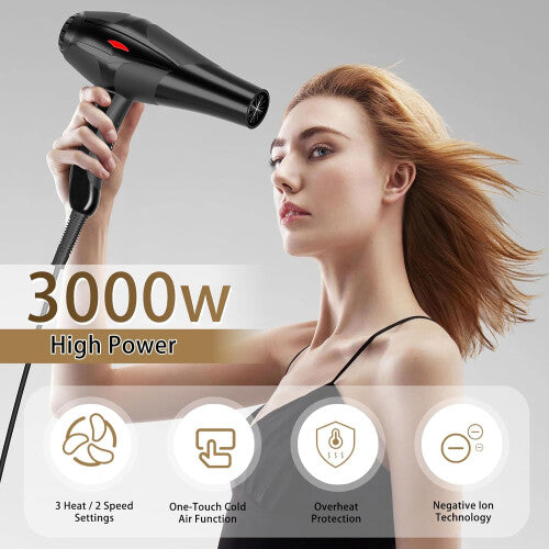 Professional Hair Dryer, Ionic Hair Dryer, Fast Drying with Diffuser