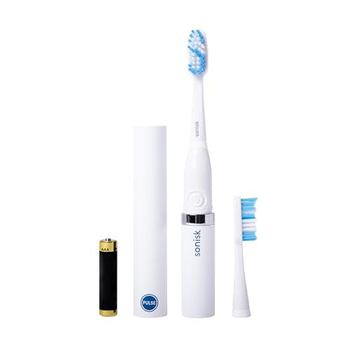 Pulse | Battery Powered Electric Toothbrush | Portable Travel Size with Antimicrobial Sonic Technology | 1x Battery, 2X Brush Heads, 1x Travel Case