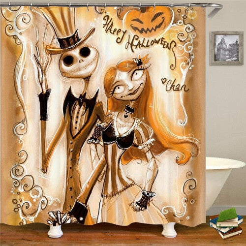 (Pumpkin-Shower Curtain, 180x180cm) The Nightmare Before Christmas Bathroom Set Shower Curtain Toilet Lid Cover Mat