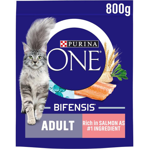 Purina ONE Adult Dry Cat Food Rich in Salmon 800g, Pack of 4