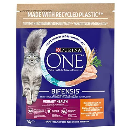 Purina ONE Adult Dry Cat Food Urinary Health, Rich in Chicken 750g (Pack of 4), Packaging May Vary