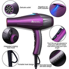 (Purple) Professional Ionic Hair Dryer 2100W 3 Heat Levels 2 Speed Settings Low Noise Far Infrared AC Motor With Hair Diffuser/Nozzle/Comb/UK Plug