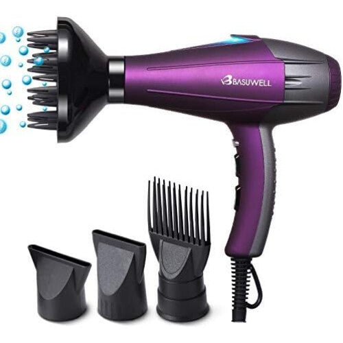 (Purple) Professional Ionic Hair Dryer 2100W 3 Heat Levels 2 Speed Settings Low Noise Far Infrared AC Motor With Hair Diffuser/Nozzle/Comb/UK Plug