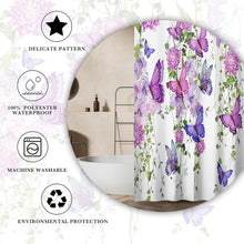 Purple Shower Curtain Butterfly Shower Curtains for Bathroom, Summer Shower Curtain Lavender Lilac Pink Floral Shower Curtain with 12 Hooks,72X72''