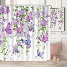 Purple Shower Curtain Butterfly Shower Curtains for Bathroom, Summer Shower Curtain Lavender Lilac Pink Floral Shower Curtain with 12 Hooks,72X72''