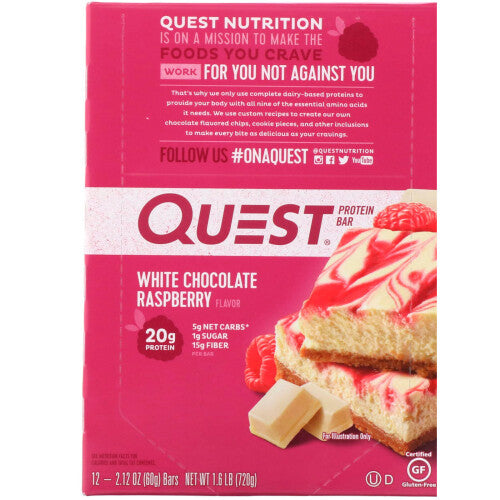 Quest Nutrition, Protein Bar, White Chocolate Raspberry, 12 Bars, 2.12 oz (60 g) Each