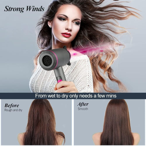 Quick Drying Ionic Hairdryer with 3 Diffuser, Professional Hair Dryer 2 Speed 3 Heat Setting