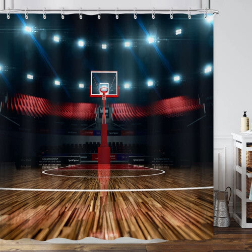 (R) Sonernt Basketball Ball on Fire and Water Flame Shower Curtain 72x72inch Bathroom Decor Set with Hooks