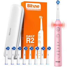 R2 Rotating Electric Toothbrush for Adults with 8 Brush Heads, 5 Modes Rechargeable Power Toothbrush with Pressure Sensor, Pink