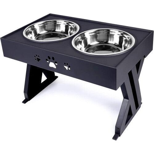 Raised Dog Bowl Holder 2 x 1140ML Stainless Steel Bowl Adjustable Bowls for Large Dogs and Cats, Non-Slip Base (Black)