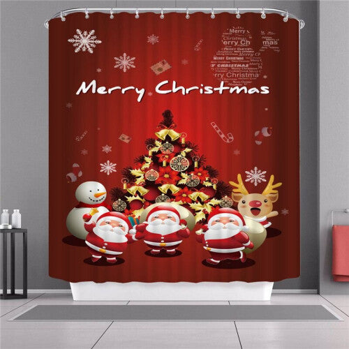 (Red, 150x180cm) Christmas Shower Curtain With Hook Waterproof Fabric Bathroom Santa Claus Xmas