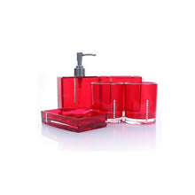 (Red) 5Pcs Bathroom Accessories Set Cup Toothbrush Holder Soap Dish Dispenser Bottle Washroom Accessories