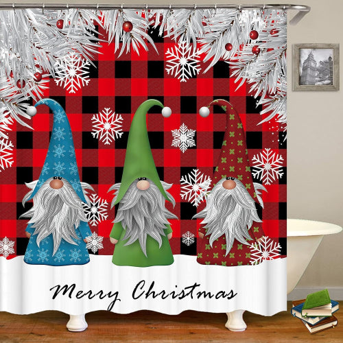 Red Buffalo Plaid Christmas Shower Curtain for Bathroom,Christmas Gnome Shower Curtain,Merry Christmas Fabric Shower Curtain (Red Plaid)