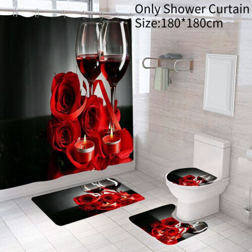 (Red Wine, 180*180cm/70.87*70.87in) Rose Butterfly Mushroom Shower Curtain Polyester Quick Drying Bathroom 3d Print