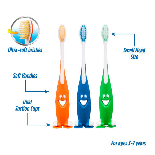 RM Oral Kids Healthy Smiles Suction Cup Soft Toothbrushes  3 Count Twin Pack