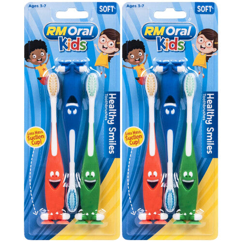 RM Oral Kids Healthy Smiles Suction Cup Soft Toothbrushes  3 Count Twin Pack