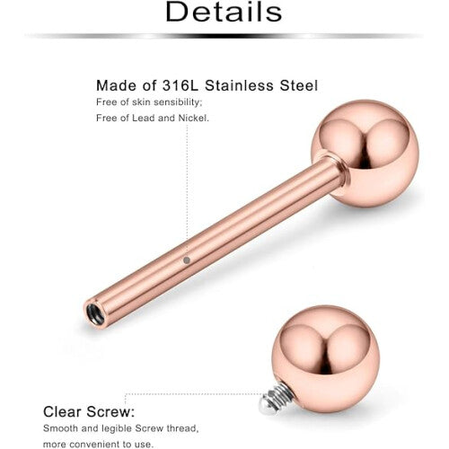 Rose Gold styles1PC Tongue Piercing Titanium Plated  1.2mm 14mm 3mm