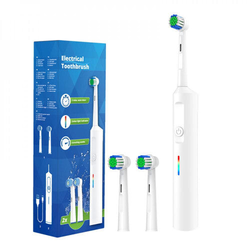 Rotating Electric Toothbrush, 3 Modes Usb Fast Rechargeable Rotary Electric Toothbrush With Timer, Travel Case And 2 Brush Heads