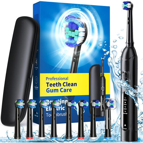 Rotating Electric Toothbrush with Travel Case, 4 Modes Deep Cleaning Electric Toothbrush, 8 Brush Heads