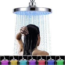 Round Rain Shower Head 7 Colors Automatic Change 8 Inch Stainless Steel High Pressure Bathroom LED Rain Head Shower