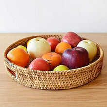 Round Rattan Serving Tray Decorative Woven Ottoman Trays with Handles for Natural(Small)