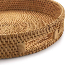 Round Rattan Serving Tray Decorative Woven Ottoman Trays with Handles for Natural(Small)