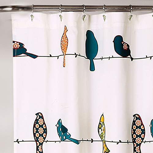 Rowley Shower Curtain-Floral Animal Bird Print Design for Bathroom, x 72”, Multicolor, Polyester