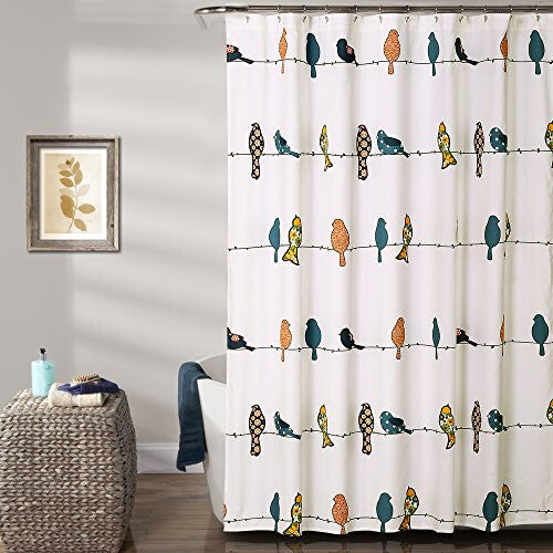 Rowley Shower Curtain-Floral Animal Bird Print Design for Bathroom, x 72”, Multicolor, Polyester