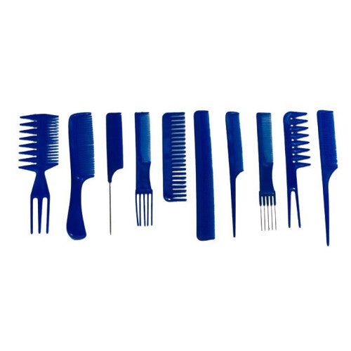 (Royal Blue) 10 piece Hair Styling Comb Set Professional Hairdressing Brush Barbers Grooming