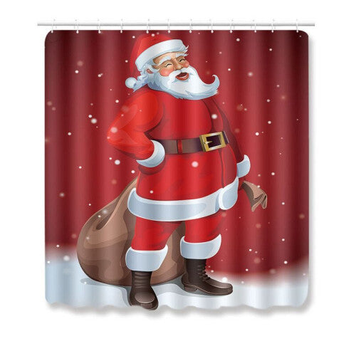 (Santa Claus-180x180cm) 4pcs Christmas Shower Curtain Toilet Cushion Set Cover Mat Pad Rug Bathroom Xmas