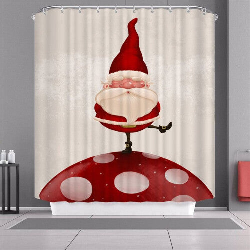 (Santa Claus, 180x180cm) Christmas Shower Curtain With Hook Waterproof Fabric Bathroom Santa Claus Xmas