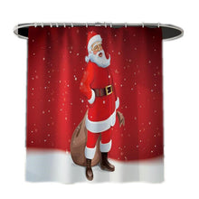 Santa Claus/Christmas Snowman/Christmas Tree Pattern Printing Shower Curtain + Floor Mat +Toilet Seat Cover+ Foot Pad Set Y143_As shown