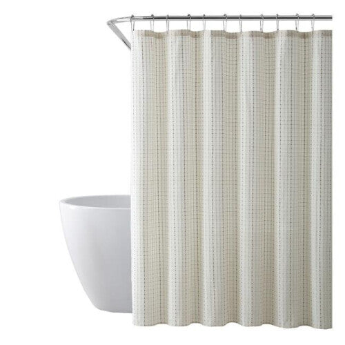 SARO  Stitched Line Shower Curtain  White