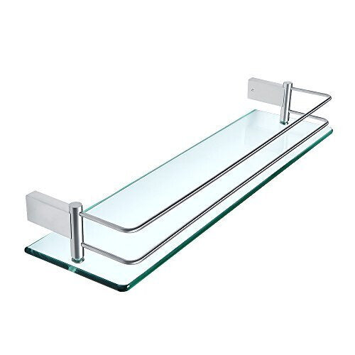 Sayayo Tempered Glass Shelf Bathroom Shelf with Rail Wall Mounted 20 inches, Stainless Steel Brushed Finished, EGC1000