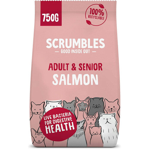 Scrumbles All Natural Dry Cat Food With 75% Chicken and Fresh Salmon, High Protein Food for Adults And Seniors, 750 g