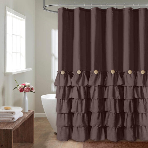 Seasonwood Brown Shower Curtains for Bathroom Dark Brown Shower Curtain Brown Ruffle Shower Curtain Button Farmhouse Style Fabri