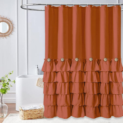 Seasonwood Orange Shower Curtain Burnt Orange Shower Curtain with Nature Buttons Ruffle Shower Curtains Farmhouse Shower Curtain