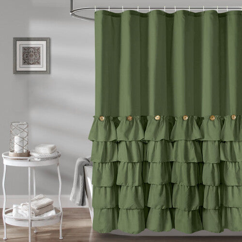 Seasonwood Sage Green Shower Curtain for Bathroom Cute Ruffle Shower Curtain 72 X 72 Inches Farmhouse Shower Curtains with Butto